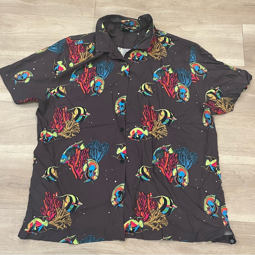 NEFF 100% Viscose Fish and Coral Retro Button Down Mens XXL